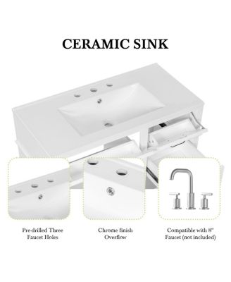 Freestanding Bathroom Vanity with Ceramic Sink, Flip Drawers & Adjustable Shelf, Modern Storage Cabinet