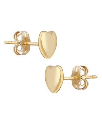 Flat Heart Stud Earrings Set in 14k Gold (8mm)