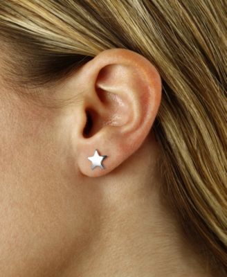 Flat Star Stud Earrings Set in 14k White Or Yellow Gold