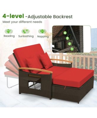 Patio Rattan Daybed Set w/ Cushioned Loveseat and Storage Ottoman