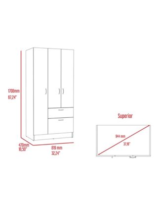 Meredith 1Drawer Rectangle Armoire Wenge and White with Hanging Rod 7 Shelves and PullDown Door Cabinet