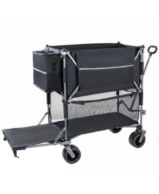 Heavy Duty Double-Layer Wagon -  Collapsible Wagons Carts with All-Terrain Wheels, Brakes, 560LBS Capacity for Camping, Transport