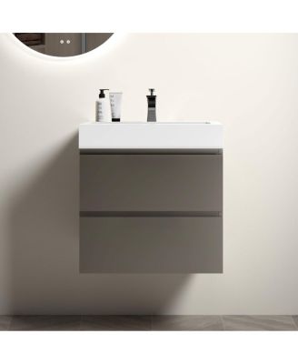 24 Wall Mounted Bathroom Vanity with Sink, Modern Gray Large Storage Floating Bathroom Vanity without Faucet, Pre-assembled