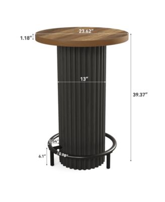 39.4" H Round Bar Table with Metal Footrest, Wooden Bistro Pub Table, Small High Top Pub Cocktail Tables