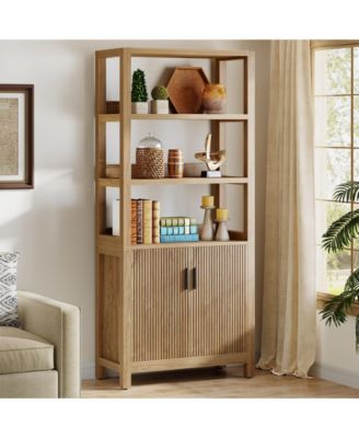 70.9'' Tall Wooden Bookshelf - Stylish Bookcase with Storage Cabinet and Doors