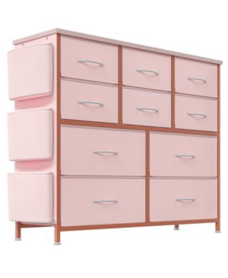 10-Drawer Fabric Dresser, Tall Chest with Fabric Bins, Side Pockets & Sturdy Steel Frame for Bedroom, Closet, or Living Room