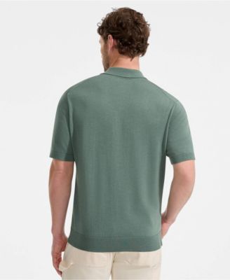 Men's Short Sleeve Vertical Rib Button Down Sweater Polo