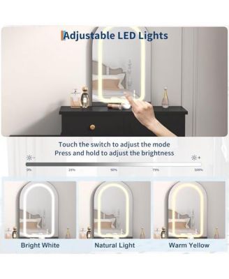 Modern Wood Makeup Vanity Desk with Adjustable Lighted Mirror, Drawers and Cabinet