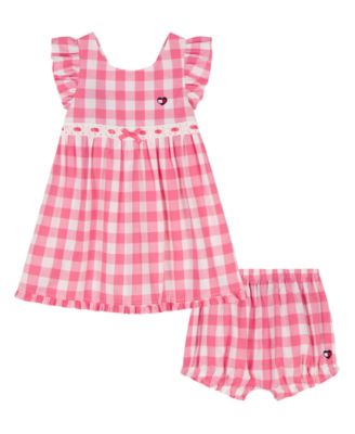 Tommy Hilfiger Baby Girls Ruffle Trim Gingham Dress and Diaper Cover 2-Piece Set - RedWhite 45$
