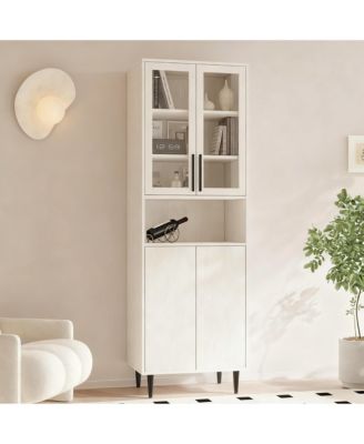 Glass Door Bookshelf 5-Tier Display Cabinet Narrow Storage Bookcase