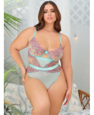 Plus Size Curvy Adaline Embroidered Mesh Teddy