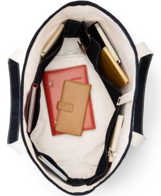 Large Print 5 Pocket Open Top Long Handle Canvas Tote Bag