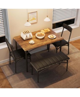 4-Piece Rectangular Wood Dining Table Set with 2 Chairs and Upholstered Bench.