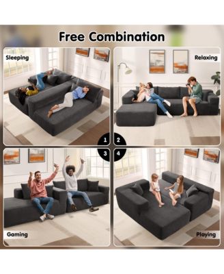 No Assembly Required Cloud Sectional Sofa, L-Shape Couch Chaise Lounge with Deep Seat and Wide Armrest for Living Room Bedroom