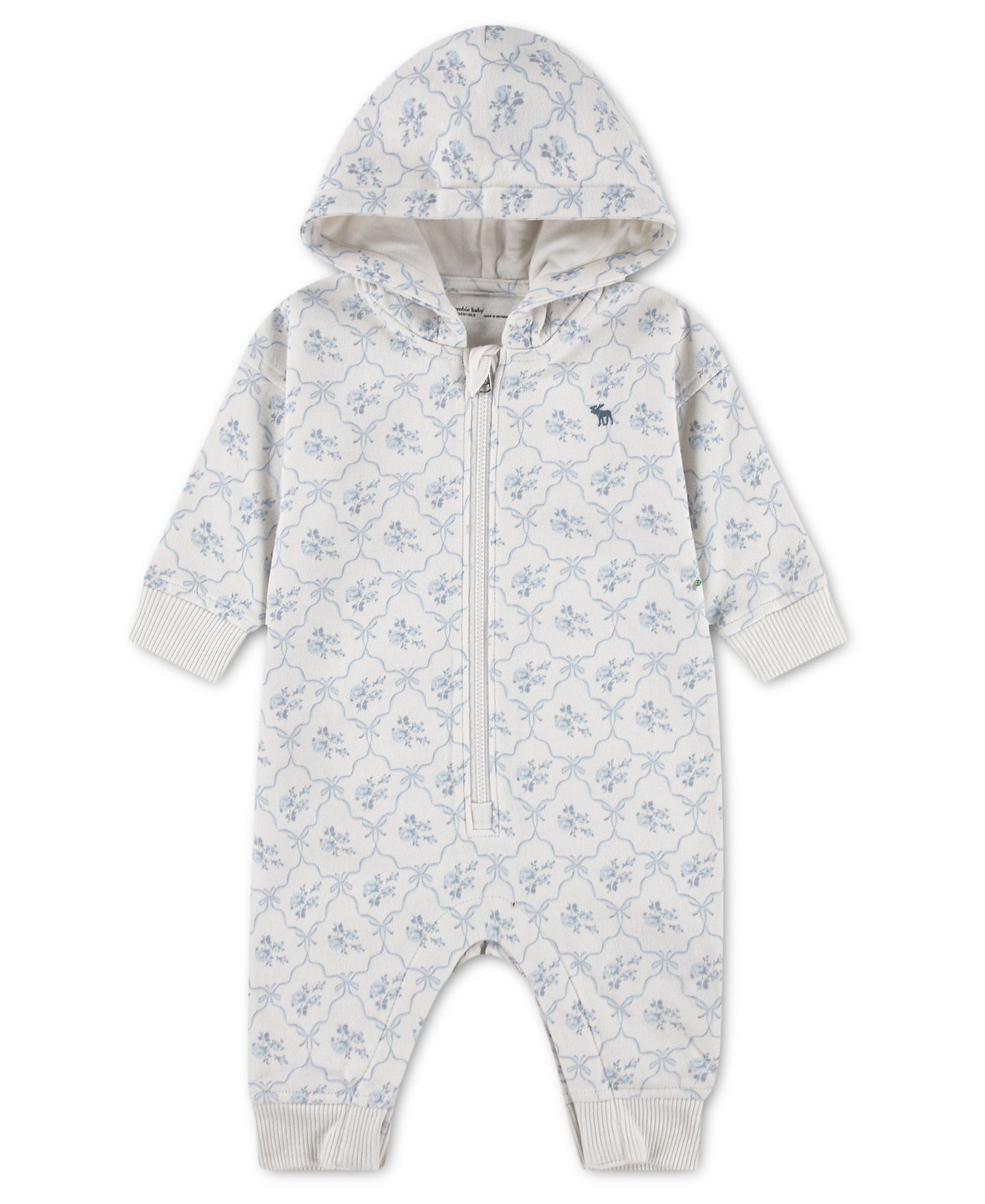 Комбинезон abercrombie kids Printed Hooded Zip Coverall для девочек-малышей, цвет: Белый / Синий с принтом — фото 1