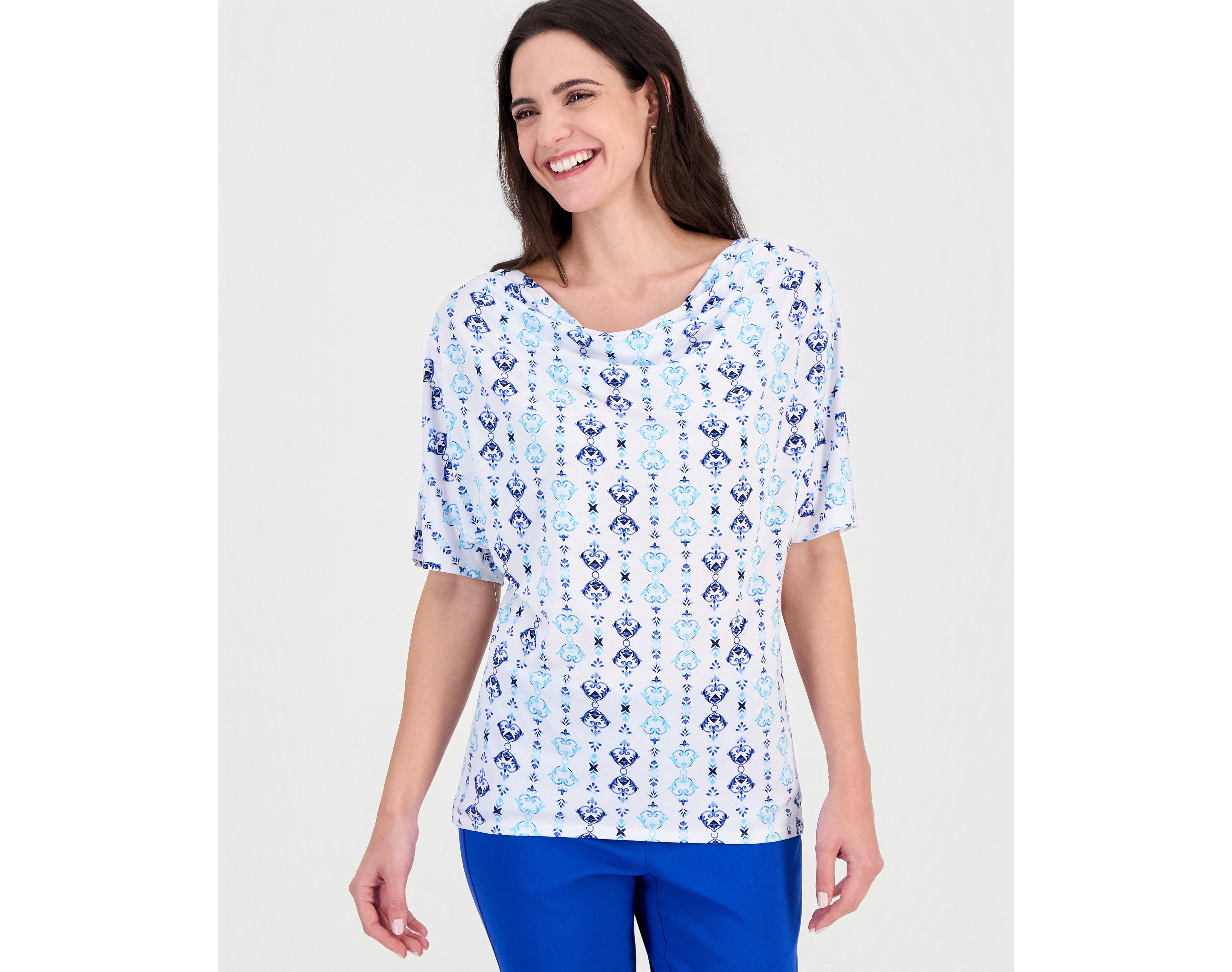 Jm Collection Women's Printed Cowl-Neck Knit Top