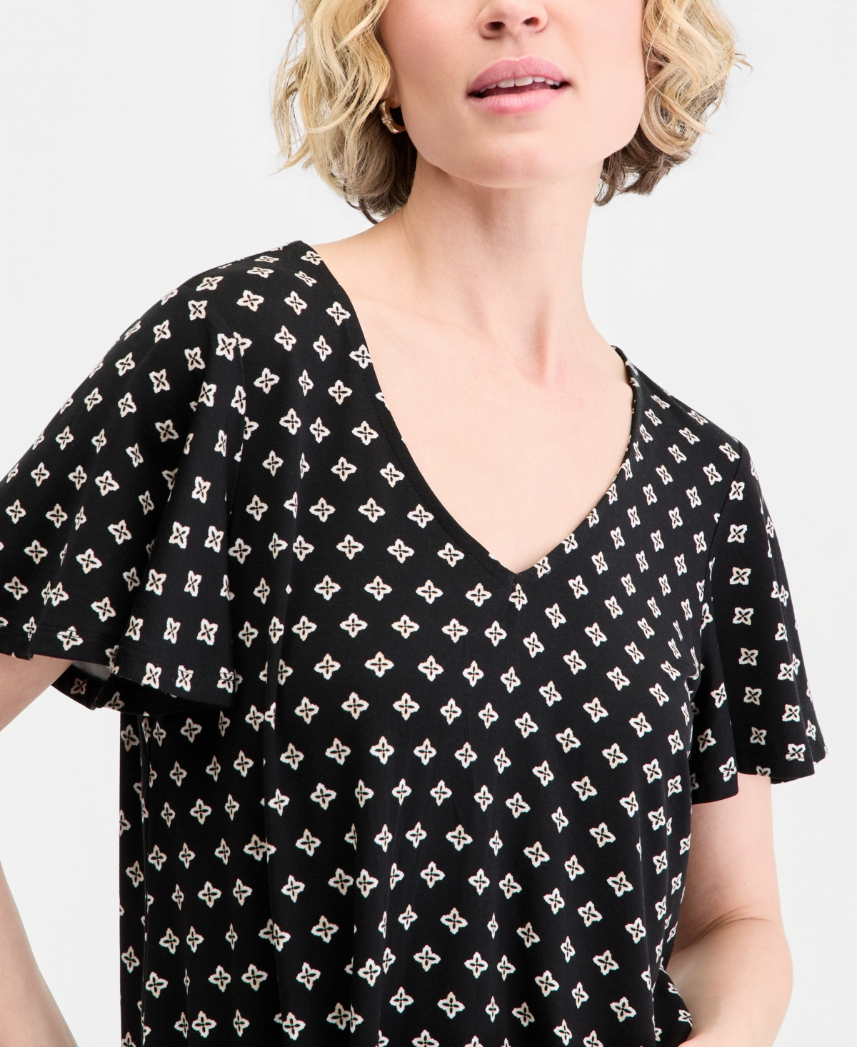 Jm Collection Women's Printed Short Sleeve V-Neck Twist-Front Top, Macy's Exclusive