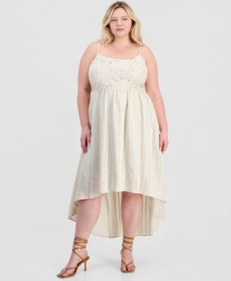 Trendy Plus Size Lace-Trim Striped Midi Dress