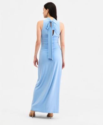 maxi dress teal Teal Ruffled Maxi Dress with Lace Up Back
