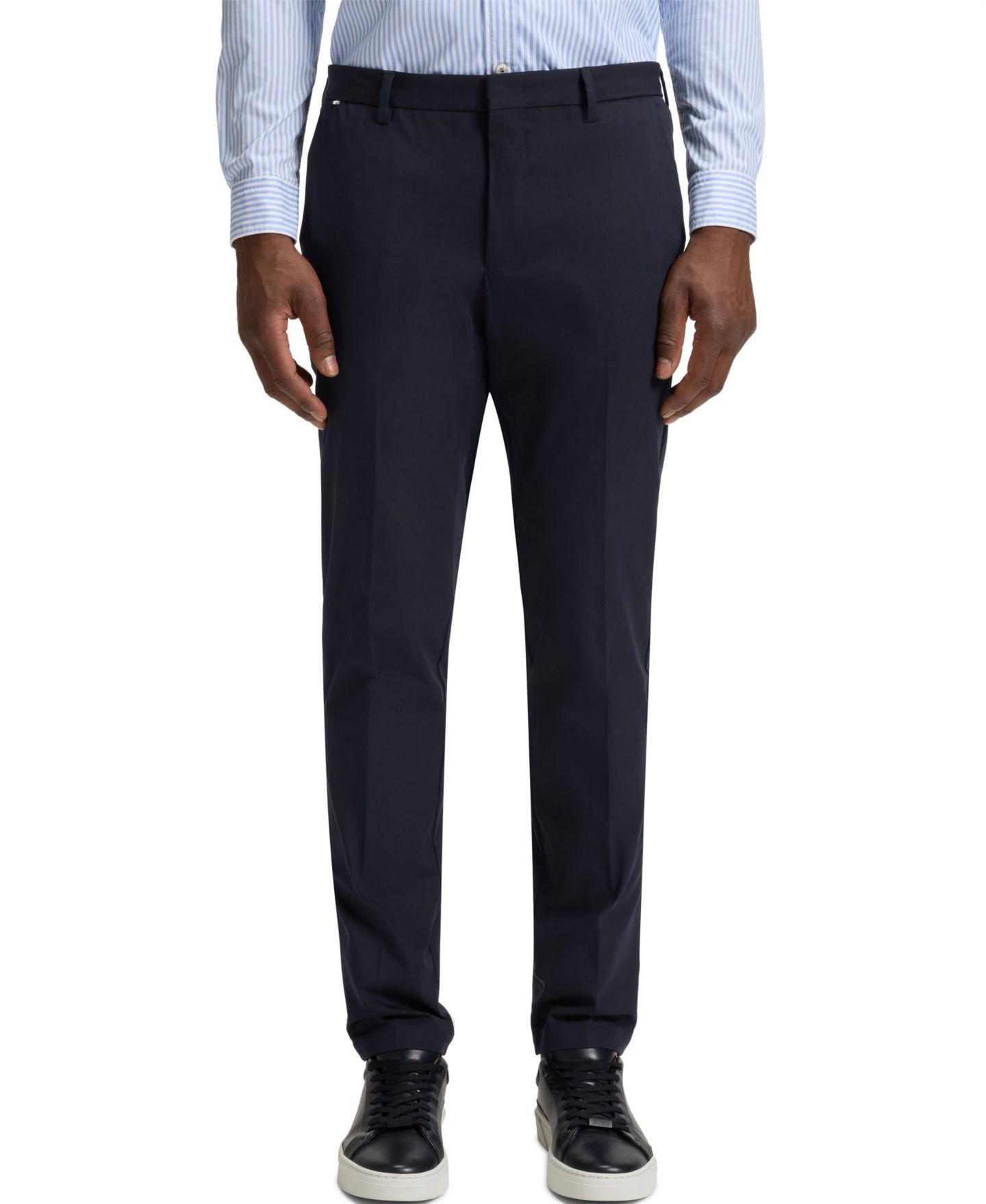 Мужские брюки Hugo Boss Stretch Cotton Blend Slim-Fit, цвет: Тёмный синий — фото 1