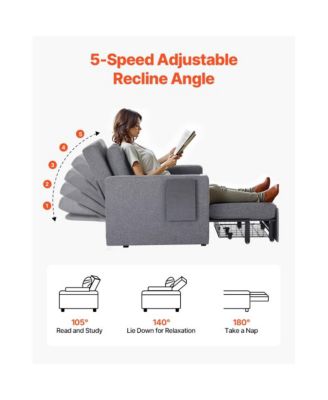 Sleeper Sofa Bed with Side Pocket, Pillow, Armrest, Desk Board & 5 Adjustable Angles