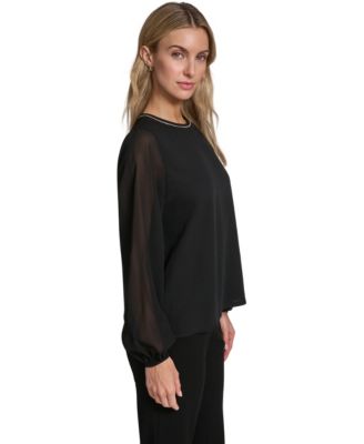 Women's Mixed Media Novelty Trim Top