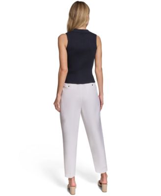 Women's Sleeveless Button-Front Collared Sweater