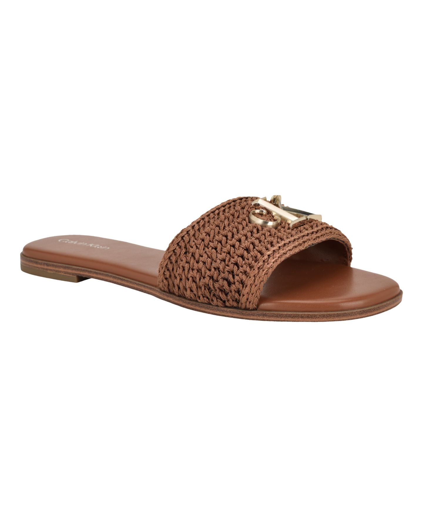 Женские сандалии Calvin Klein Kamine Woven Logo Flat Slip-On, цвет: Тёмный натуральный — фото 1
