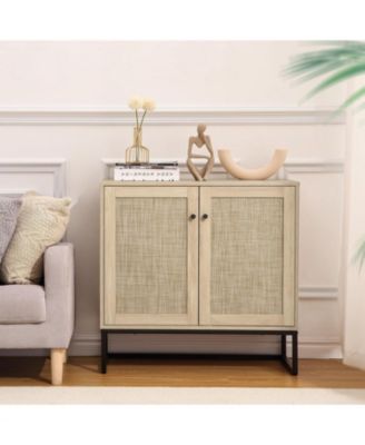 Set of 2 Storage Cabinet with Rattan Doors, Rattan Cabinet Sideboard Buffet Cabinet Console Table for Living Room, Entryway, Kitchen