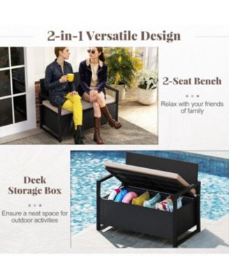 Patio Wicker Loveseat with Hidden Storage Bench for Outdoors