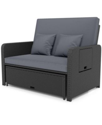 Outdoor Wicker Daybed with Adjustable Backrest and Storage Ottoman