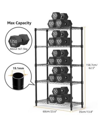 5-Tier Utility Shelving Unit, Heavy Duty Metal Wire Organizer Rack, 1250 lbs Capacity for Basement, Warehouse