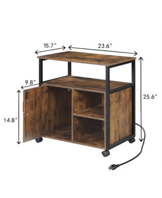 Lateral File Cabinet, Office Filing Cabinets with Socket and USB Charging Port, Rolling Printer Stand  for A4, Letter Size and File Folders