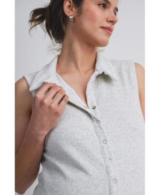 Maternity Sleeveless Button-Front Nursing Romper with Pockets