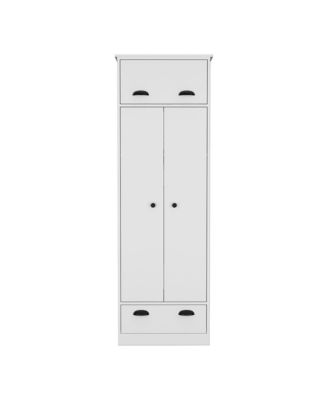 Dumas Armoire Bedroom Storage Organizer with Double Doors Hanging Rod and Two Drawers