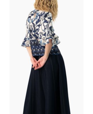 Women's Floral Blouse with Sleeve Ruffles