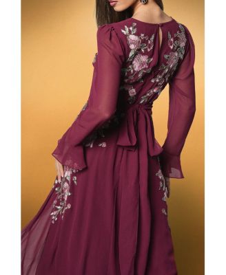 Women's Wrap Waist Embroidered Midi Dress