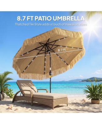 9 ft Tiki Outdoor Patio Umbrella with Solar Light, Tilt
