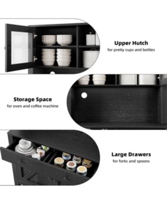  Kitchen Pantry Cabinet with Microwave Stand and Coffee Bar 4 Doors and Shelves