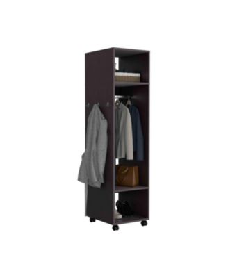 Cluster 63inch Tall Wardrobe with Mirror Three Shelves Casters and Hanging Rod Bedroom Clothes Storage Cabinet Organizer
