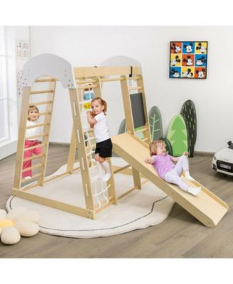 Indoor Playground Climbing Gym Wooden 8-in-1 Climber Playset for Children