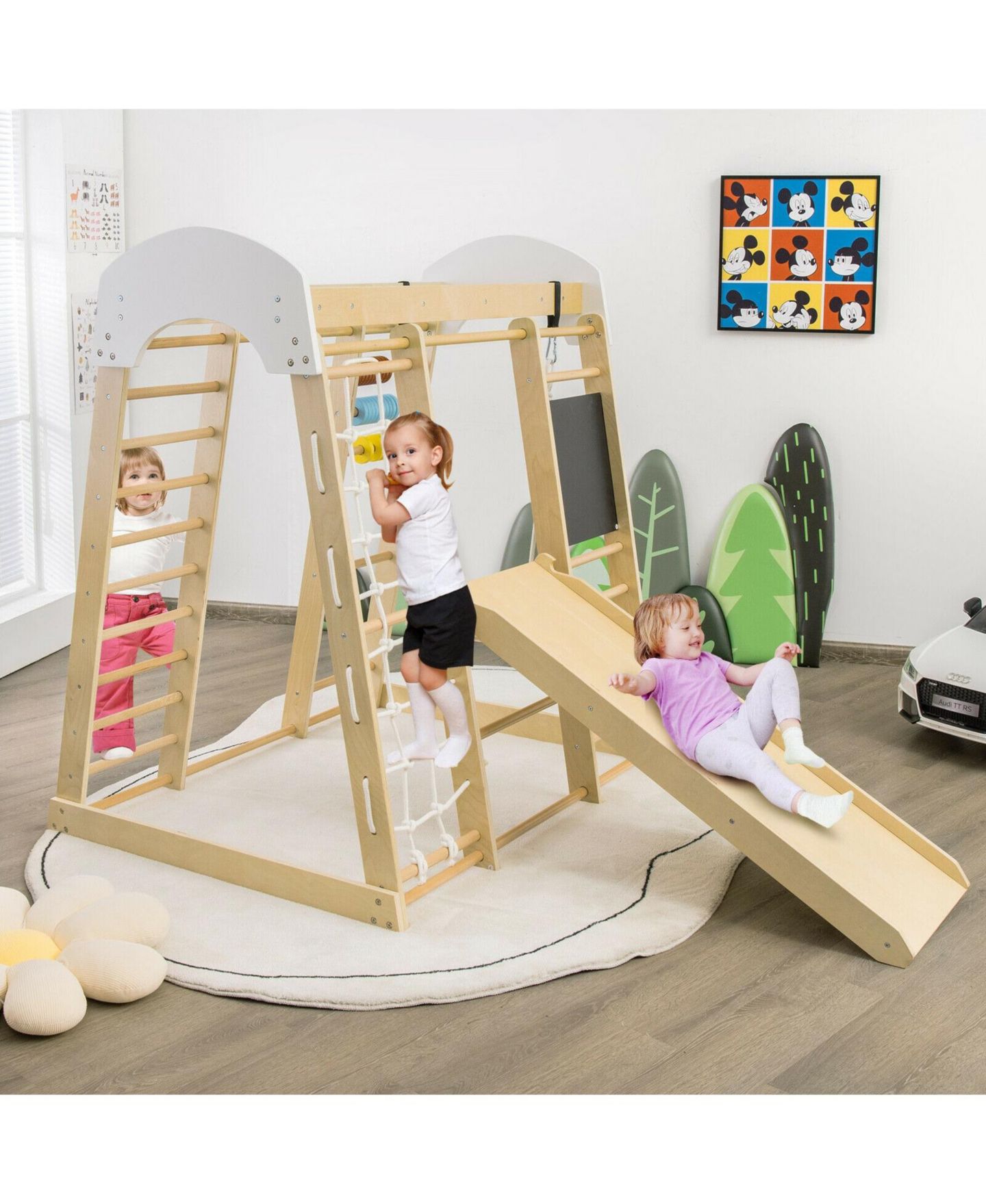 Детский игровой набор HONGGE Indoor Playground Climbing Gym Wooden 8-in-1 Climber Playset for Children, цвет: Натуральный — фото 9