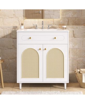 Freestanding Bathroom Vanity with Sink, Solid Wood & MDF Cabinet, Tip Drawer & Adjustable Shelf for Modern Storage