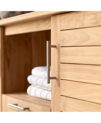 Solid Teak Wood Vanity Cabinet Wash Stand Adjustable Drawers Bathroom Furniture