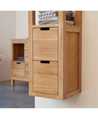 Solid Teak Bathroom Storage Column Cupboard Rack 2 Drawers 1 Cupboard 150cm