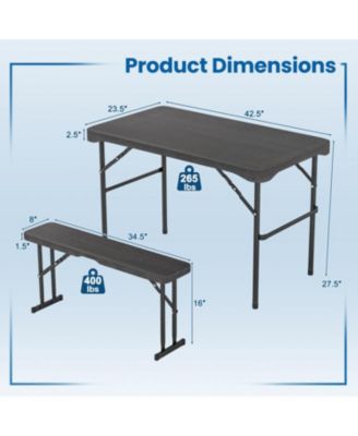 Outdoor Folding Table and Bench Set with HDPE Top and Metal Frame