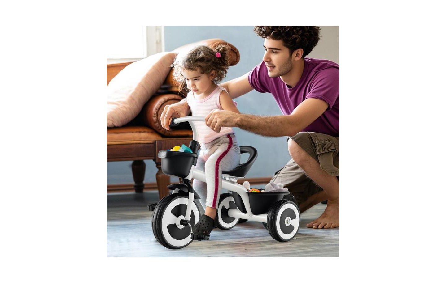 Детская игрушка HONGGE Toddler Tricycle with Adjustable Seat and Storage Baskets, Ages 1.5-5, цвет: Чёрный — фото 4