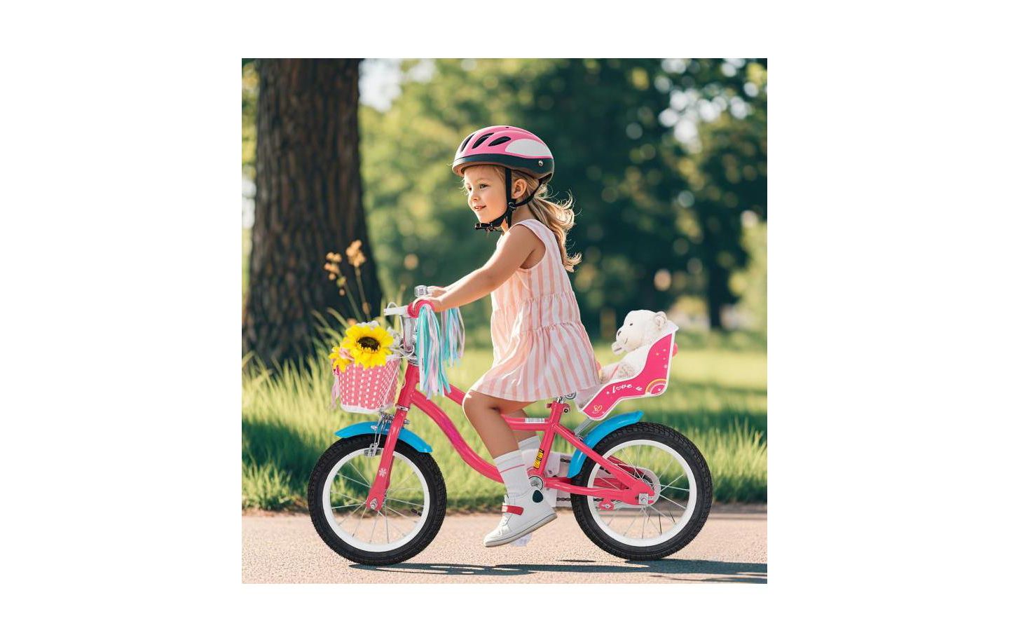 Детская игрушка HONGGE 14 Inch Girls Bike with Doll Seat and Training Wheels, Ages 3-5, цвет: Розовый — фото 4