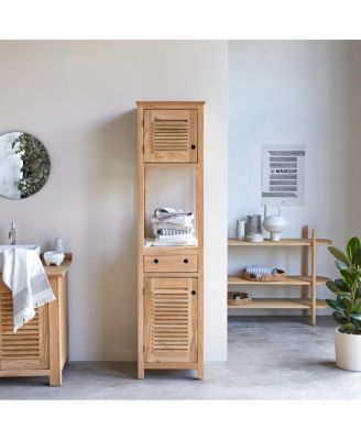 Bathroom Cabinets Solid Teak Wood Bathroom Cabinet Tower Storage Drawer Design 190cm