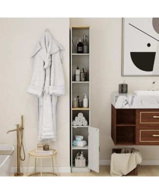 72" Tall Slim Storage Cabinet - 6-Tier Freestanding Bathroom Cabinet 1 Door and 2 Adjustable Shelves for Bathroom, Living Room